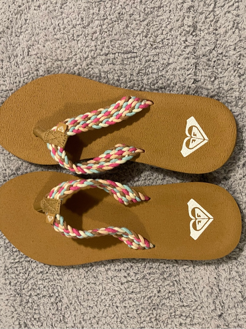 Roxy Women’s Multicolor Braided Strap Flip Flops - Tan Footbed